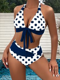 Sexy V Triangle Women's Bikini Set Polka Dot Bikini Neckless Sexy Swimsuit Vacation Style (Option: Navy cyan-S)