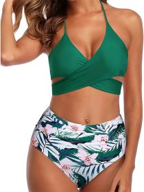 Women's Sexy Swimsuit Cross-bag Fashion European And American Neck Swimsuit Bikini (Option: Dark green-S)