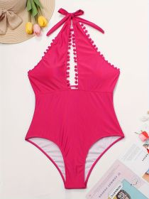 Women's Large-size One-piece Swimming Suit, Solid-colored Sphere, One-piece Swimsuit, Beach Style. (Option: Rose-0XL)