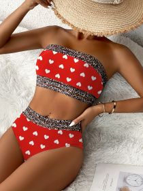 Sexy Bandeau Solid Color Love Bikini Bikini (Option: Red-S)
