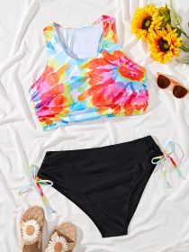 Women's Oversized Bikini Set, Tie-dyed Print, Vest, Sexy Two-piece Set, Holiday Style (Option: Black-1XL)
