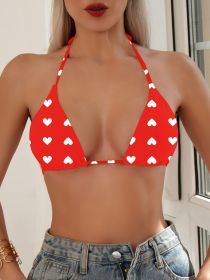 Women's Sexy V Triangle Red Love Print Bikini Top (Option: Pattern and colour-S)