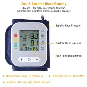 1Pc Digital Arm Blood Pressure Monitor LCD Digital Heart Beat BP Gauge Health Test With Voice (Color: White)
