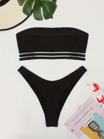 Women's Bikini Set - Sexy Strapless Solid-color Swimsuit Set For Beach Style. (Option: Black-L)