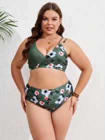 European And American Large Bikini Set, Asymmetric Two-piece Bikini (Option: Military green-1XL)