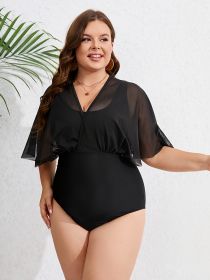 Women's Oversized Swimsuit, One-piece Fashion Solid Color Swimsuit (Option: Black-1XL)